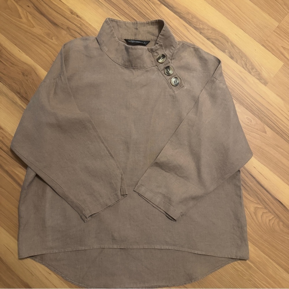 Zara Women’s Brown 100% Linen Tunic Size Small - Picture 2 of 9